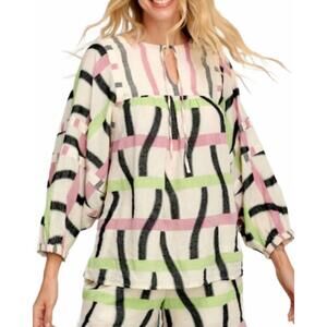 NEW PEARL AND CAVIAR karla long sleeve cotton shirt in multi